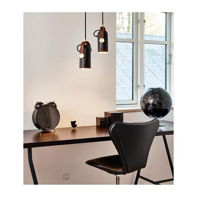 Lampa wisząca spot czarna drewno Carronade 12cm nad biurkiem